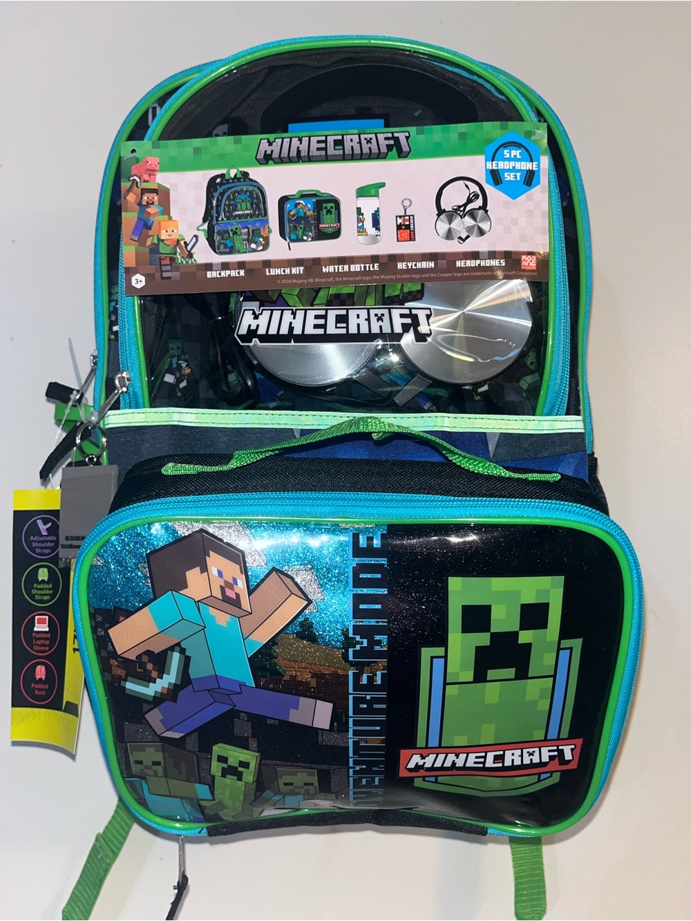 Minecraft Kids Backpack and Headphone Set - Green/Blue